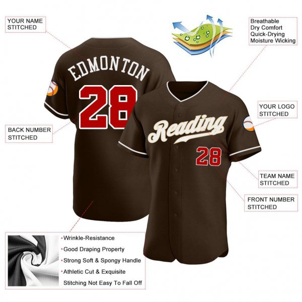 Men's Custom Brown Red-White Authentic Baseball Jersey